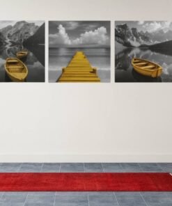 Drieluik Schilderij Gele Boot aan het Meer