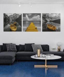OLIVA 1036 drieluik schilderij gele boot meer e