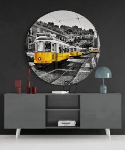 Gele Tram Glasschilderij