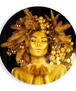 Gouden Vrouw | Rond Glasschilderij