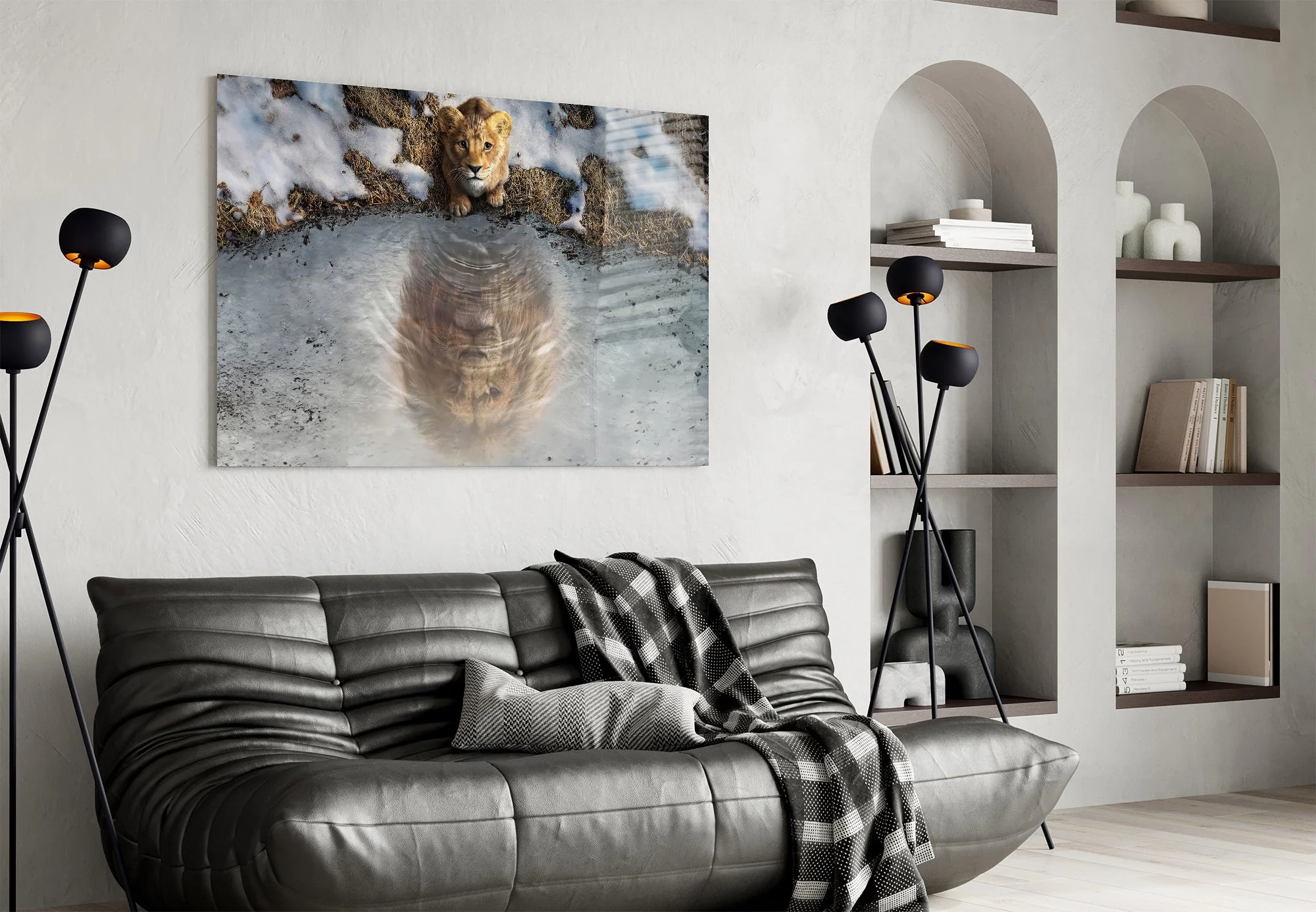 Glasschilderij Leeuwenwelp met Reflectie - Afbeelding 5