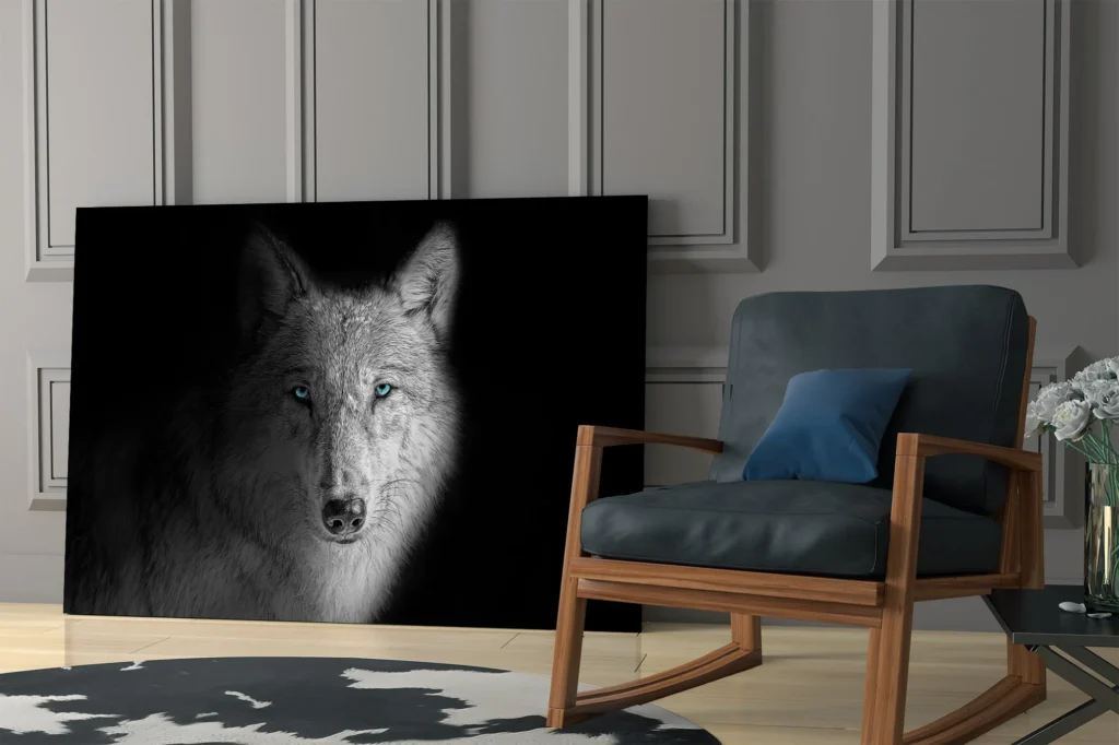 Witte Wolf Glasschilderij  