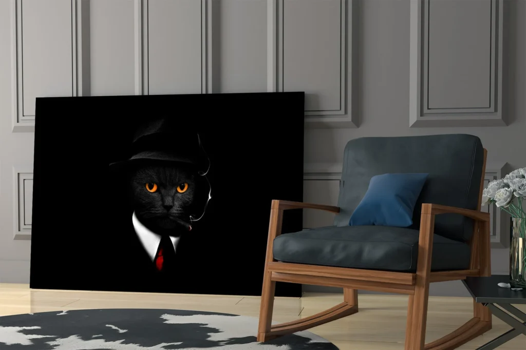 Geharde Glasschilderij Zwarte Kat
