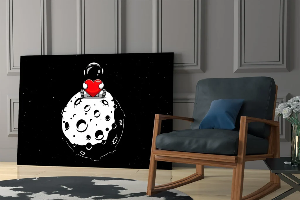 Astronaut met Hart Glasschilderij