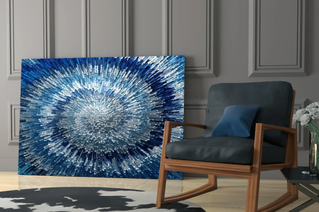 Abstract Blauw Glasschilderij