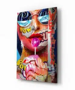 Glasschilderij Vrouw met een Lolly