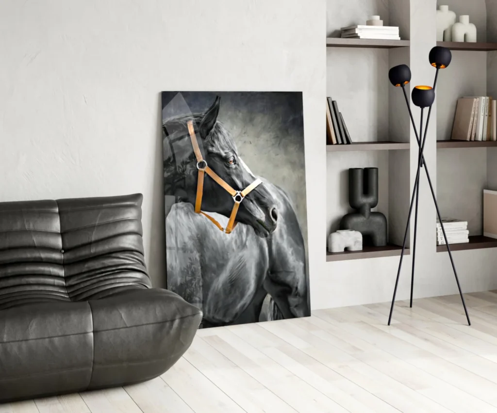 Dieren Glasschilderij Zwarte Paard
