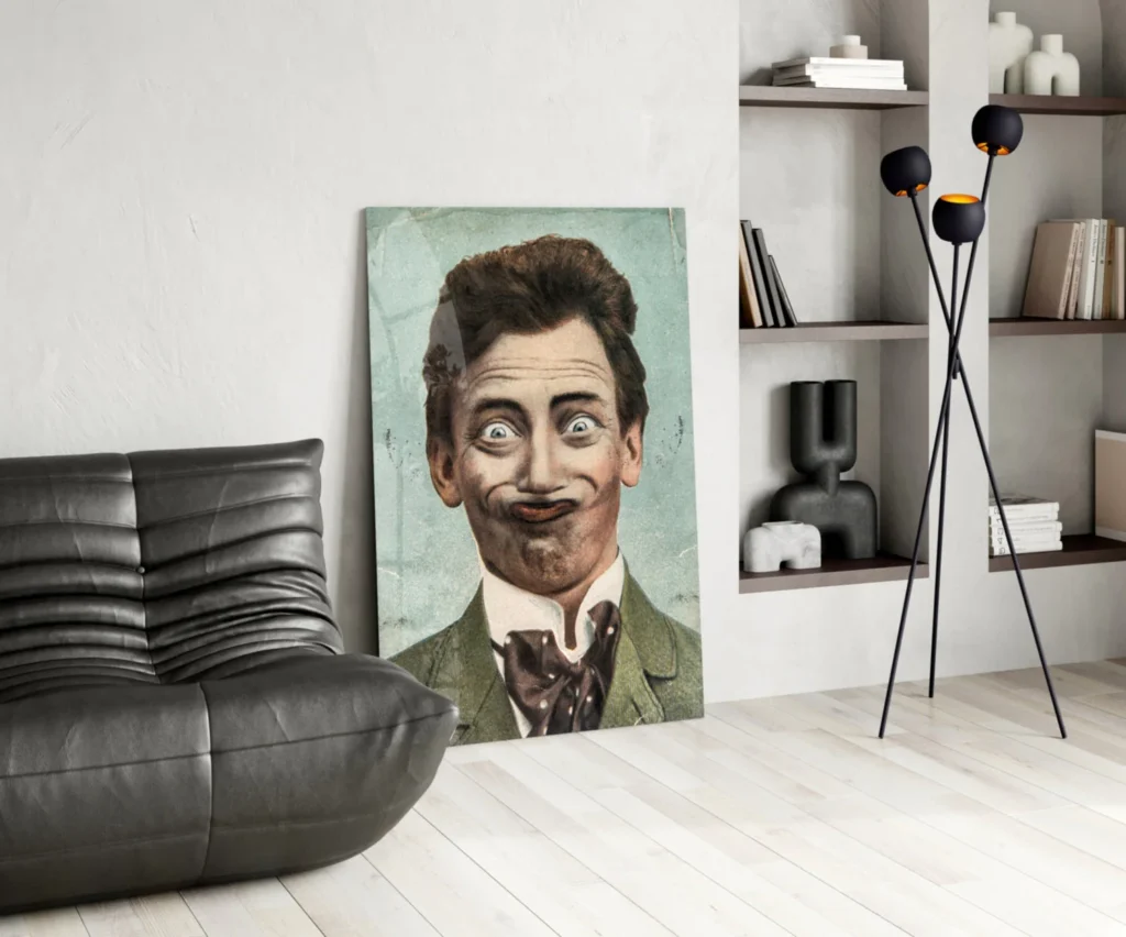 Grappige man Glasschilderij