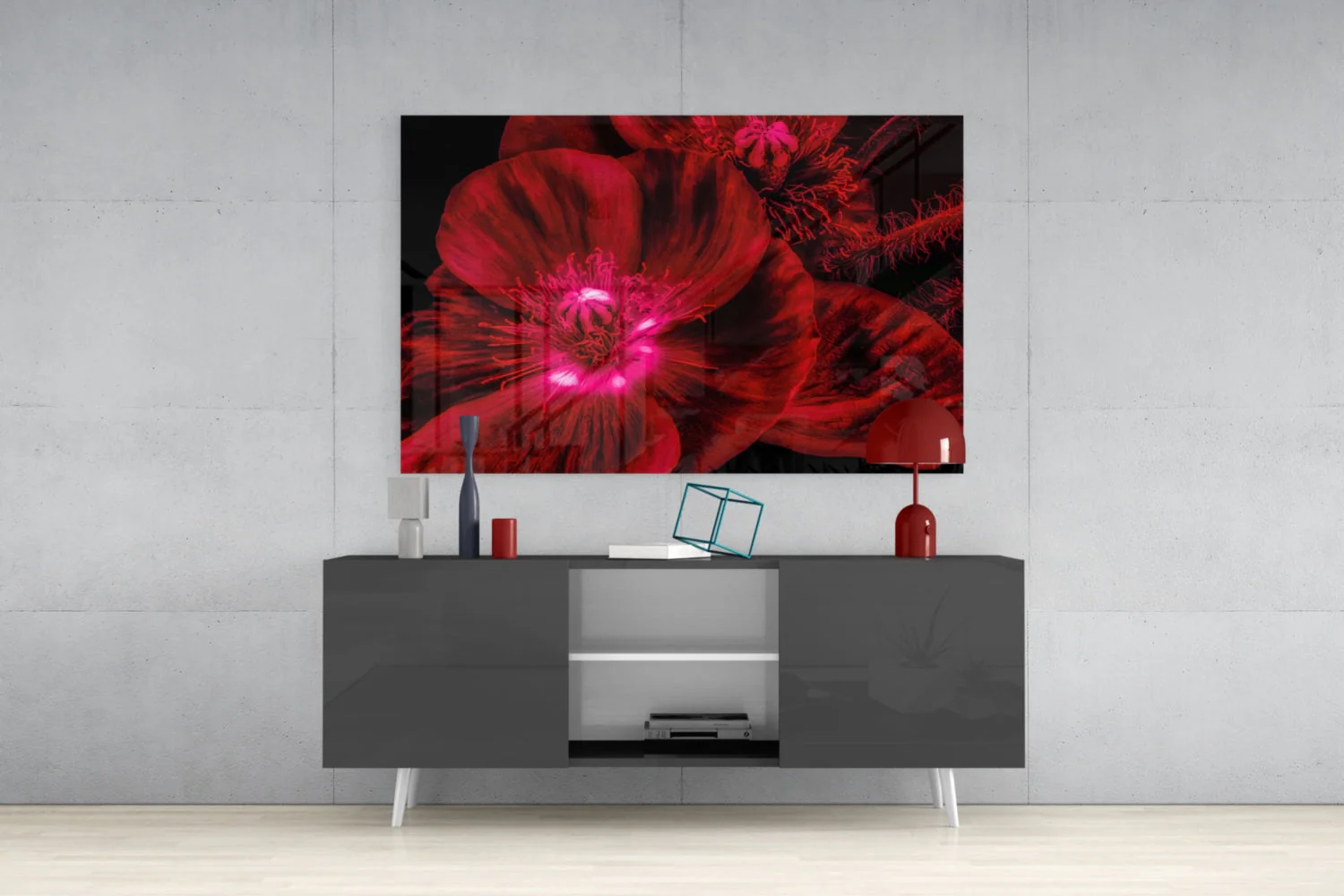 Bloemen Rood Glasschilderij - Afbeelding 6