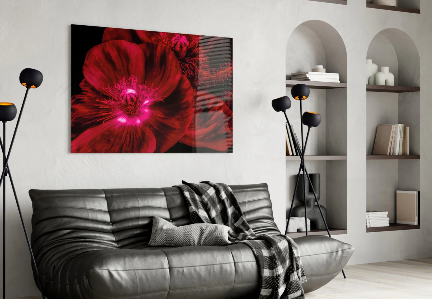 Bloemen Rood Glasschilderij - Afbeelding 5