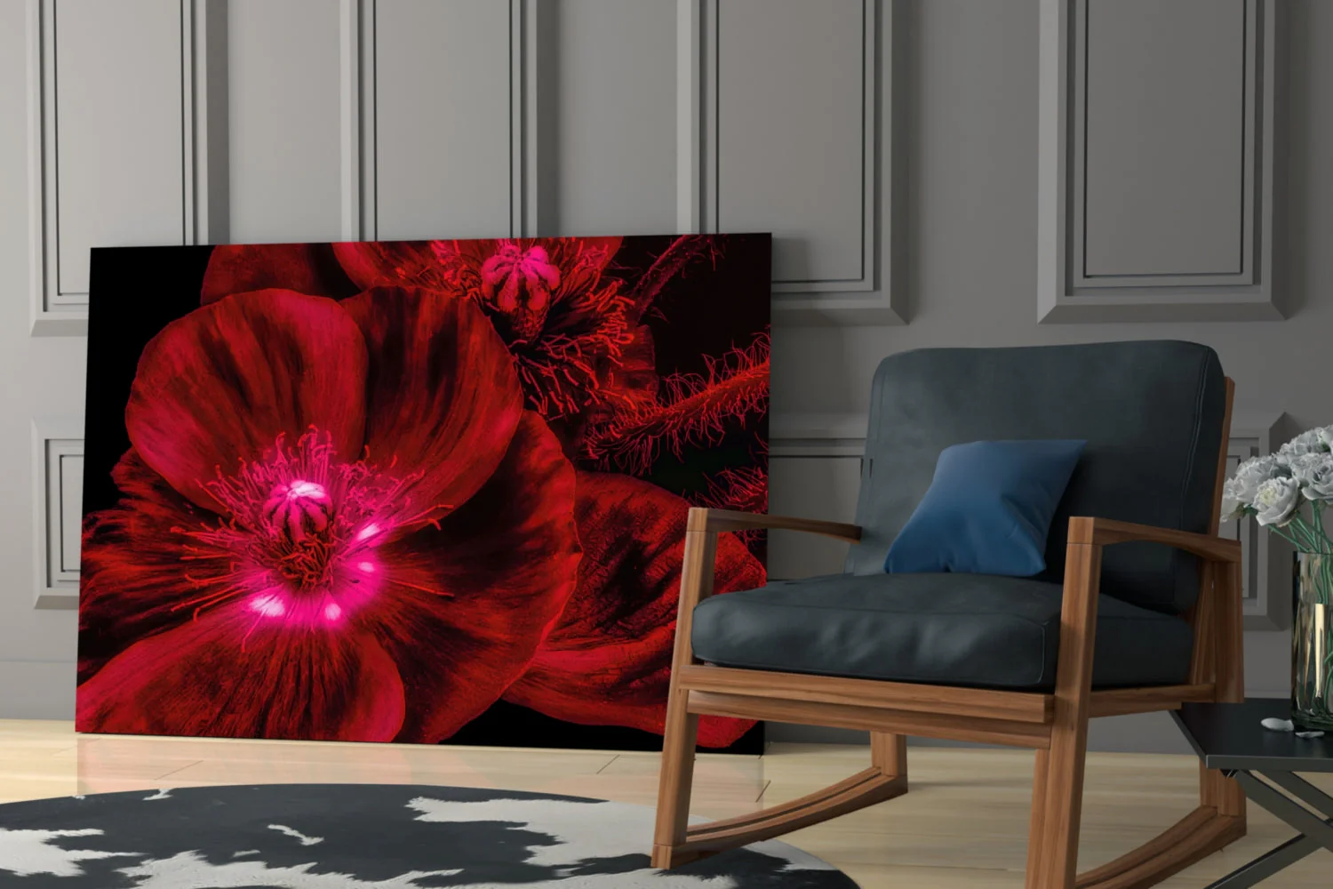 Bloemen Rood Glasschilderij