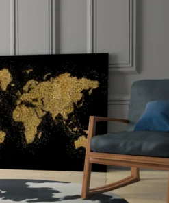 Wereldkaart Goud Glasschilderij