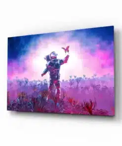 Vlinder en Astronaut Glasschilderij
