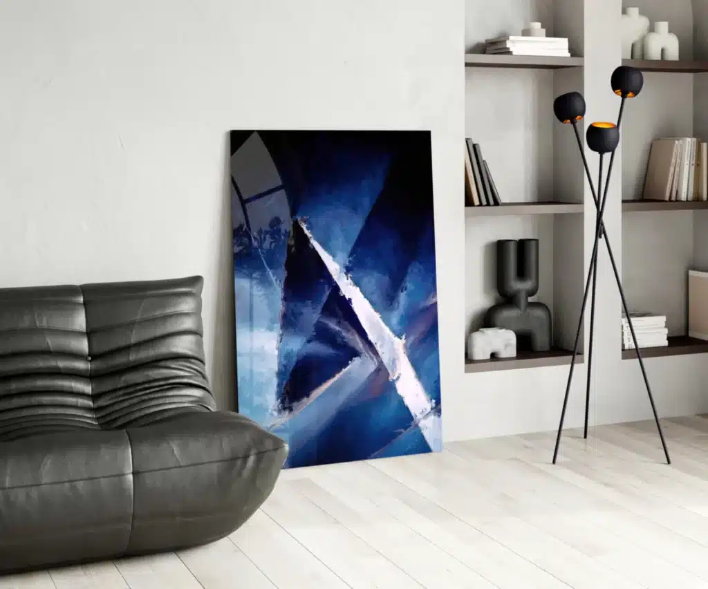 Abstract Blauw Glasschilderij