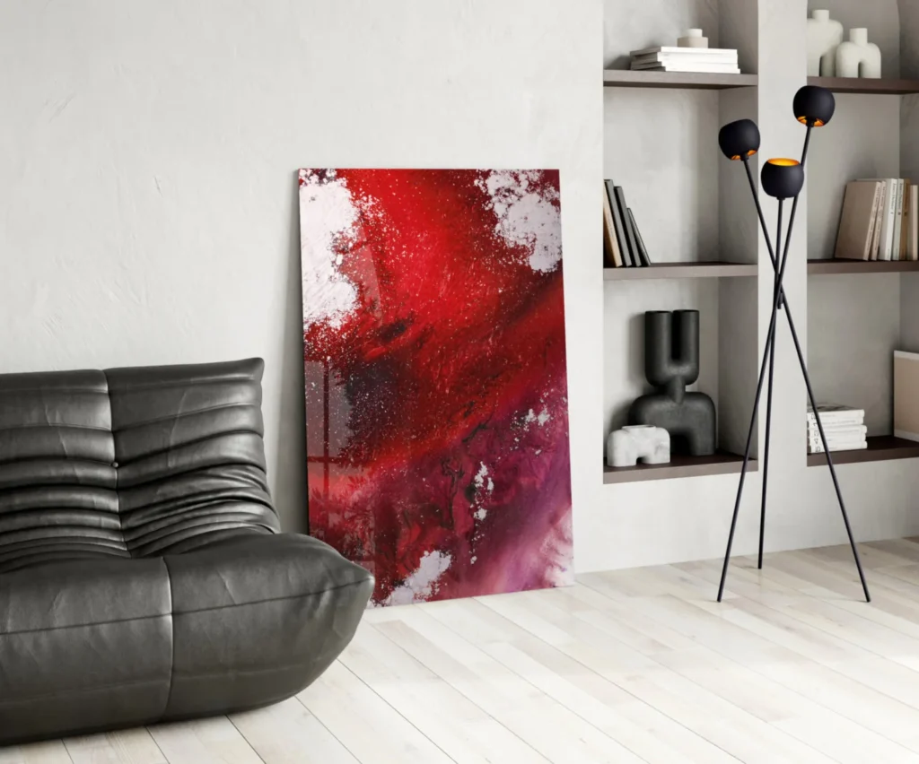 Abstract Rood Wit Glasschilderij