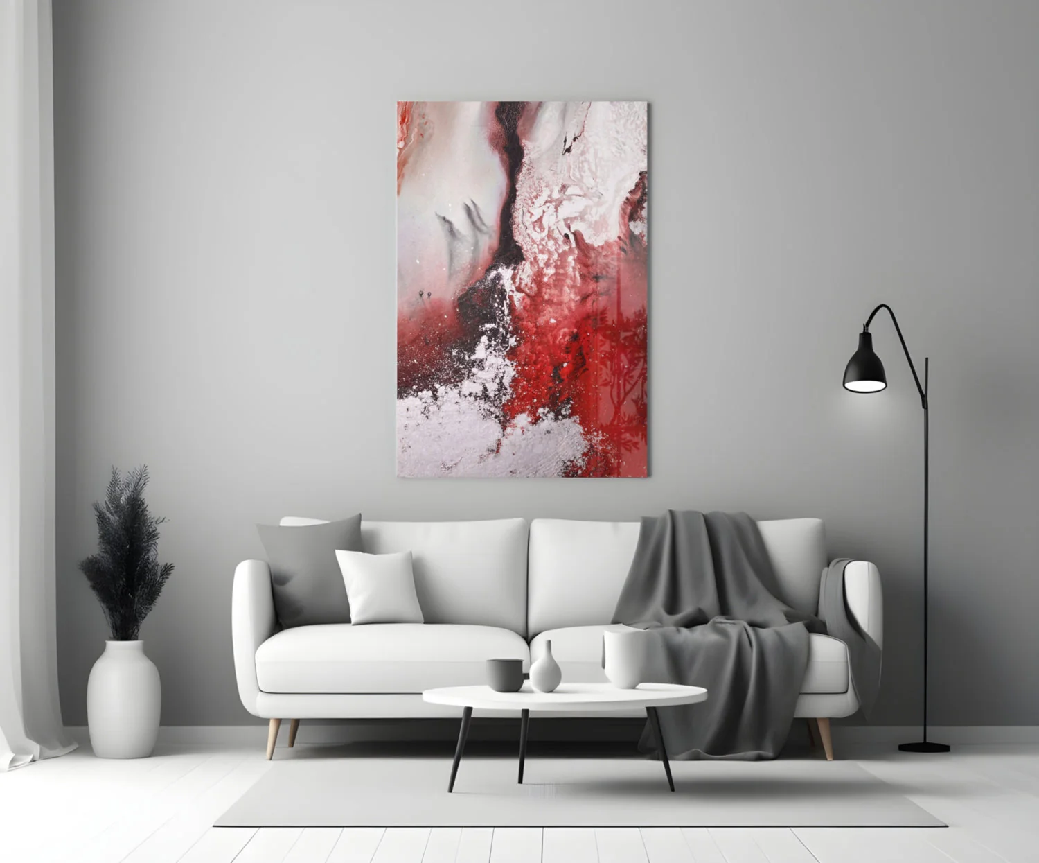 Glasschilderij Abstract Rood en Wit - Afbeelding 4