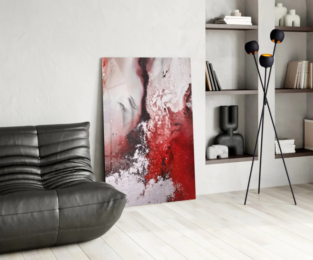 Abstract Rood Wit Glasschilderij