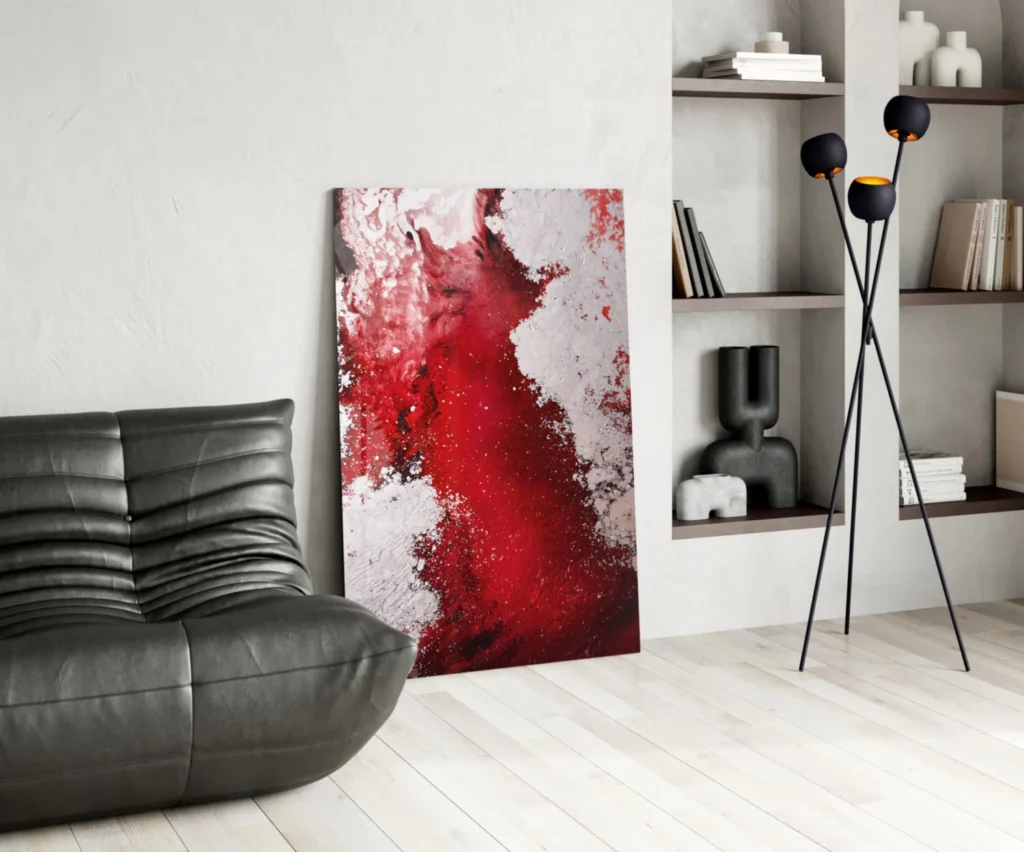 Abstract Rood Wit Glasschilderij