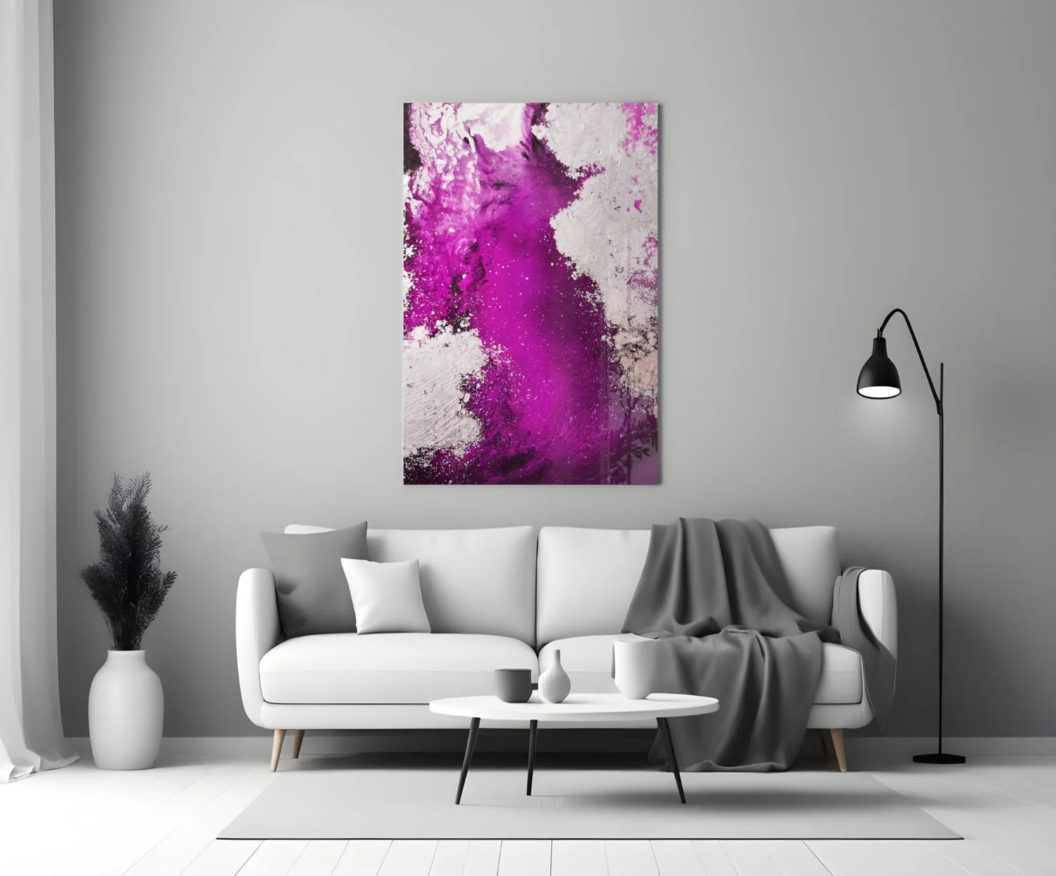 Abstract Paars Wit Glasschilderij - Afbeelding 5