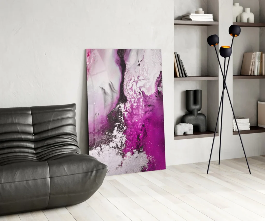 Abstract Paars Wit Glasschilderij