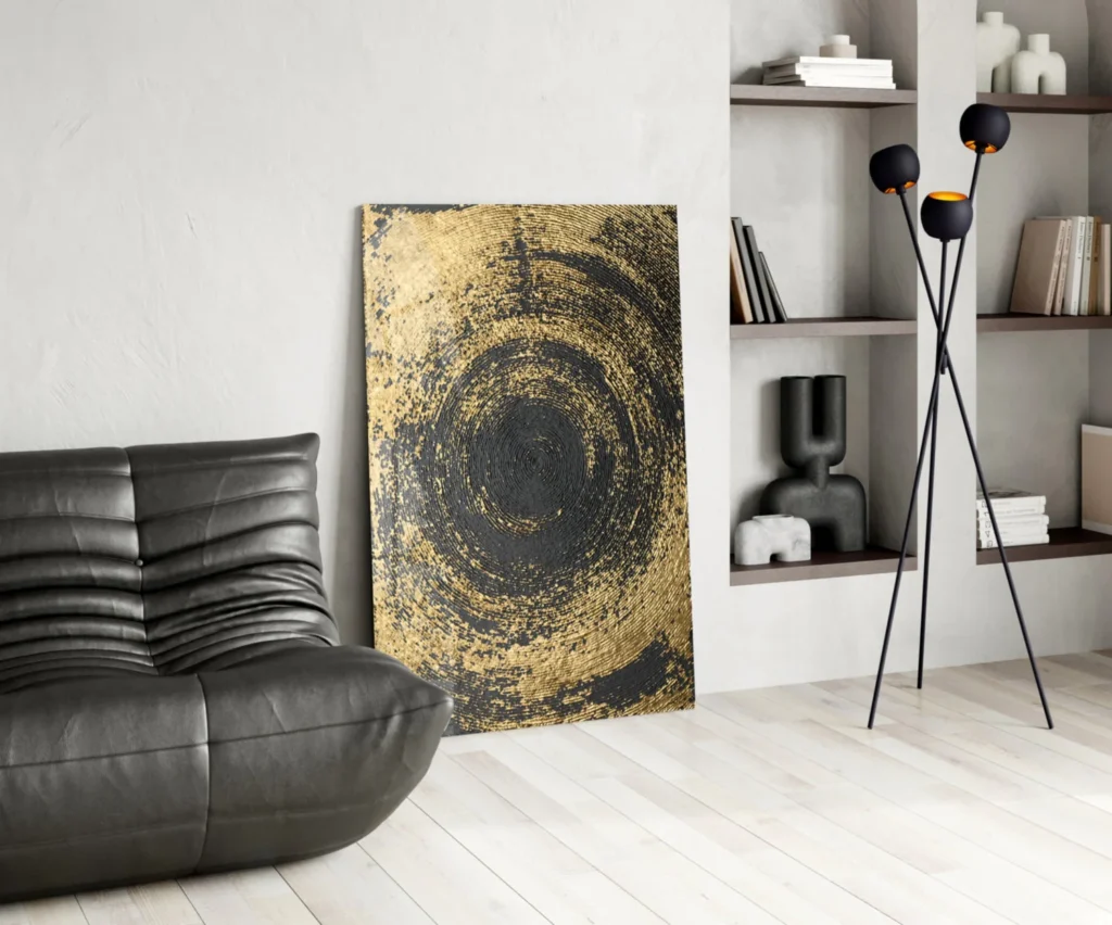 Abstract Zwart Goud Glasschilderij