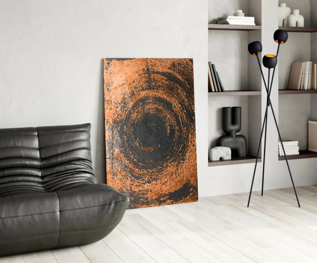 Abstracte Zwart Oranje Glasschilderij