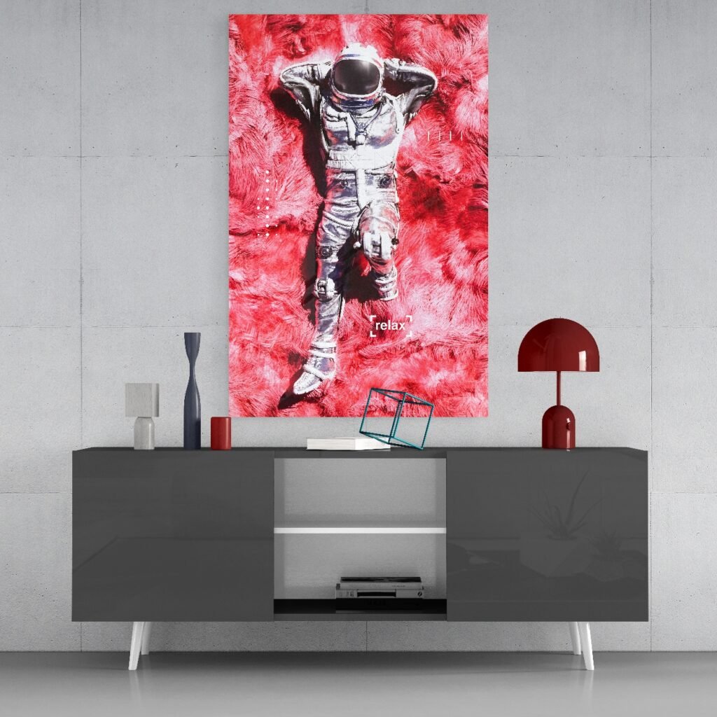 Glasschilderij Astronaut en ruimtegras