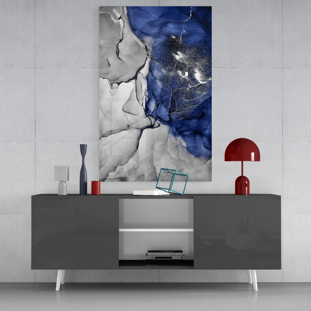 Glasschilderij Blauw Grijs Marmer