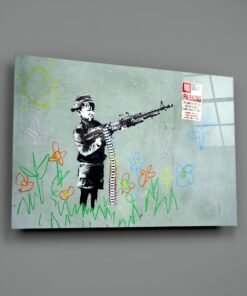 Glasschilderij Graffiti Het kind en de oorlog - Afbeelding 3