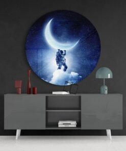 Halve maan Astronaut Glasschilderij