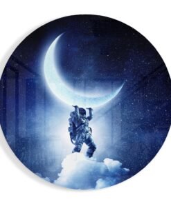 Halve maan Astronaut Glasschilderij