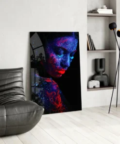 Kleurrijke vrouw portret Glasschilderij
