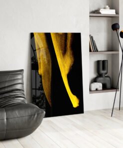 Abstracte Geel Zwart Glasschilderij