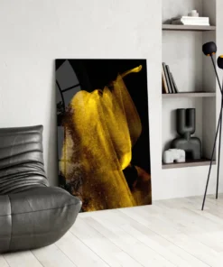 Abstracte Geel Zwart Glasschilderij