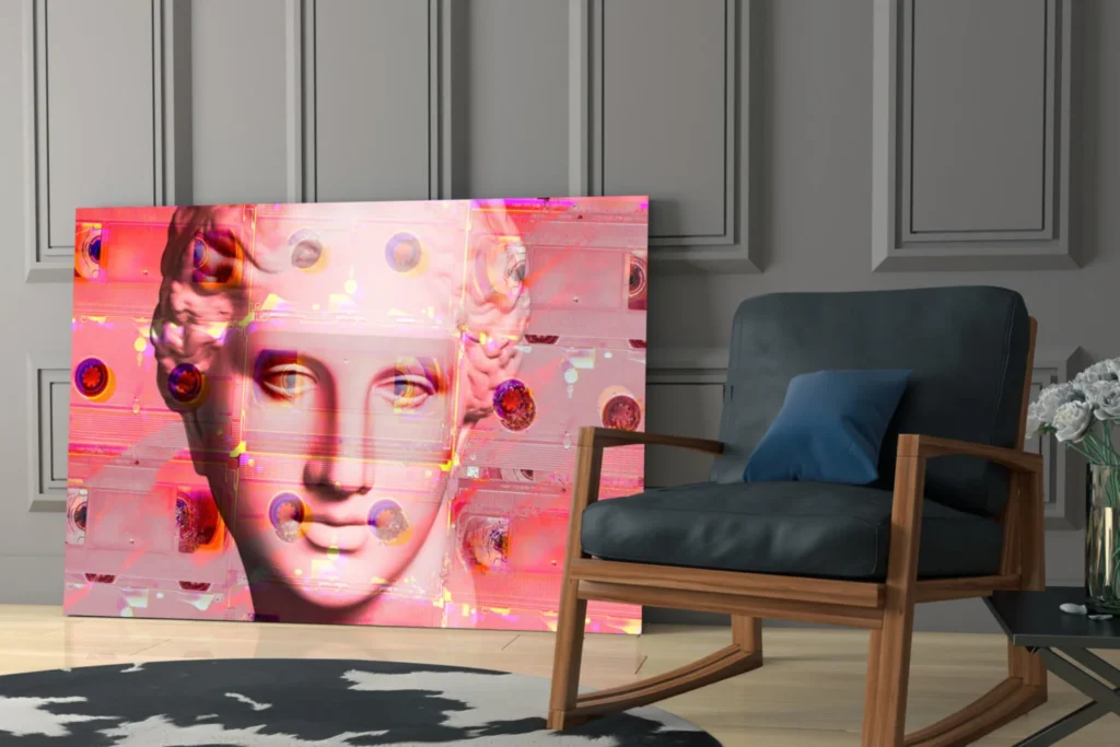 Roze Standbeeld Glasschilderij