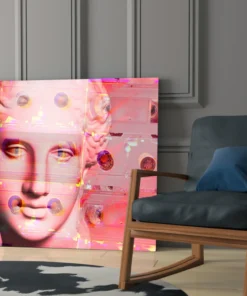 Roze Standbeeld Glasschilderij