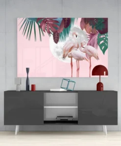 Flamingo's Glasschilderij