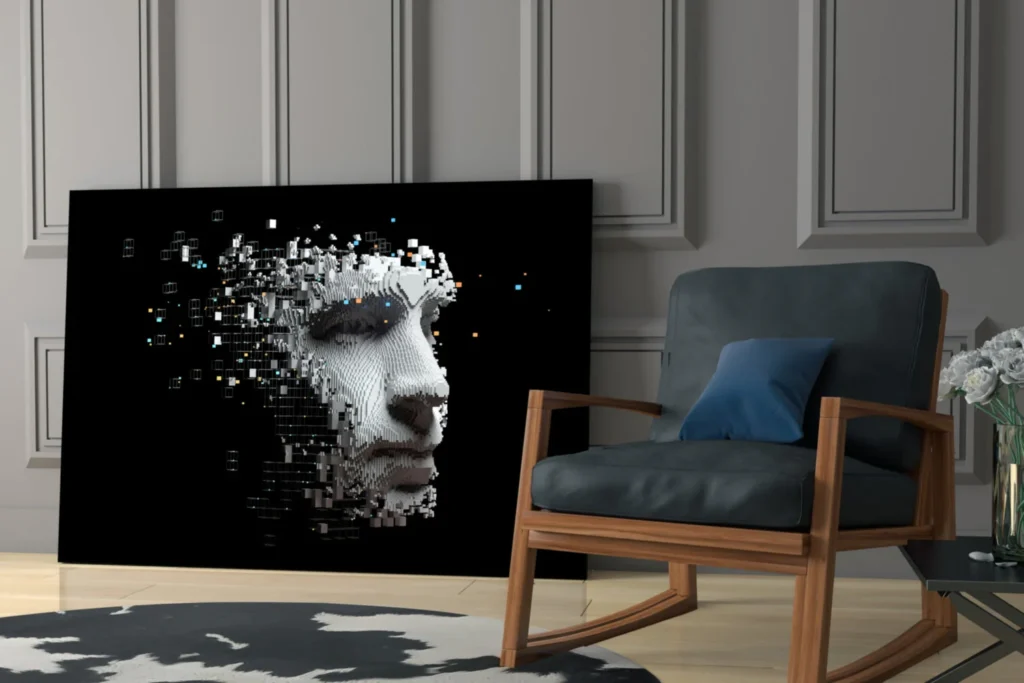 Digitaal menselijk gezicht Glasschilderij