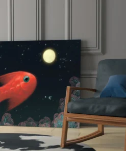 Glasschilderij Rode vis en volle maan