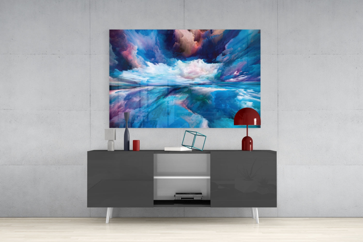 Glasschilderij Abstract Blauw Wit