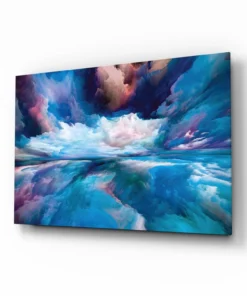 Glasschilderij Abstract Blauw Wit