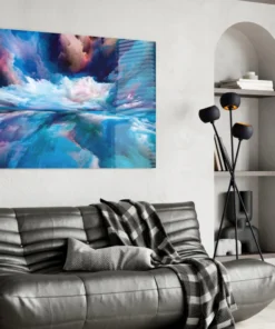 Glasschilderij Abstract Blauw Wit