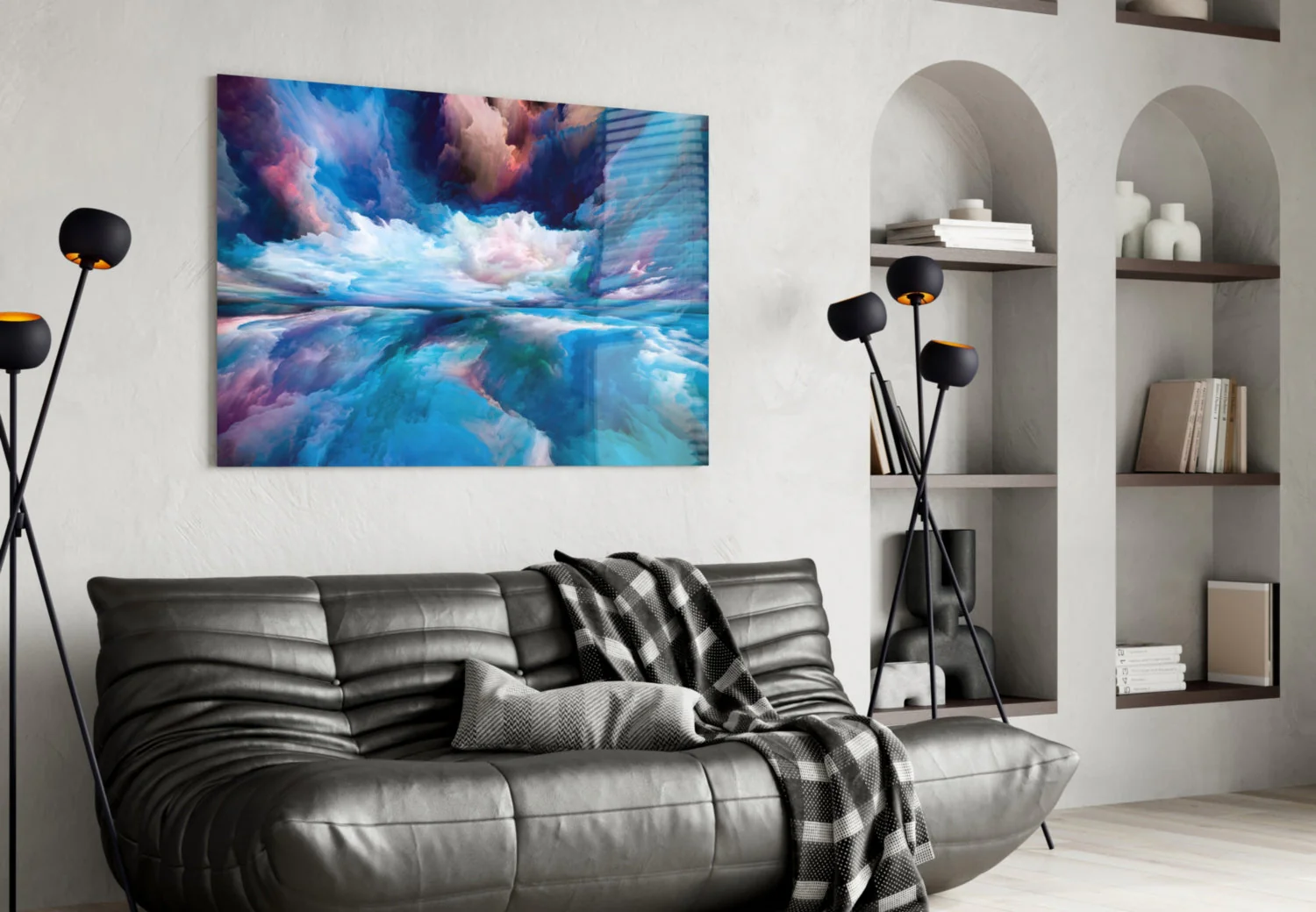 Glasschilderij Abstract Blauw Wit