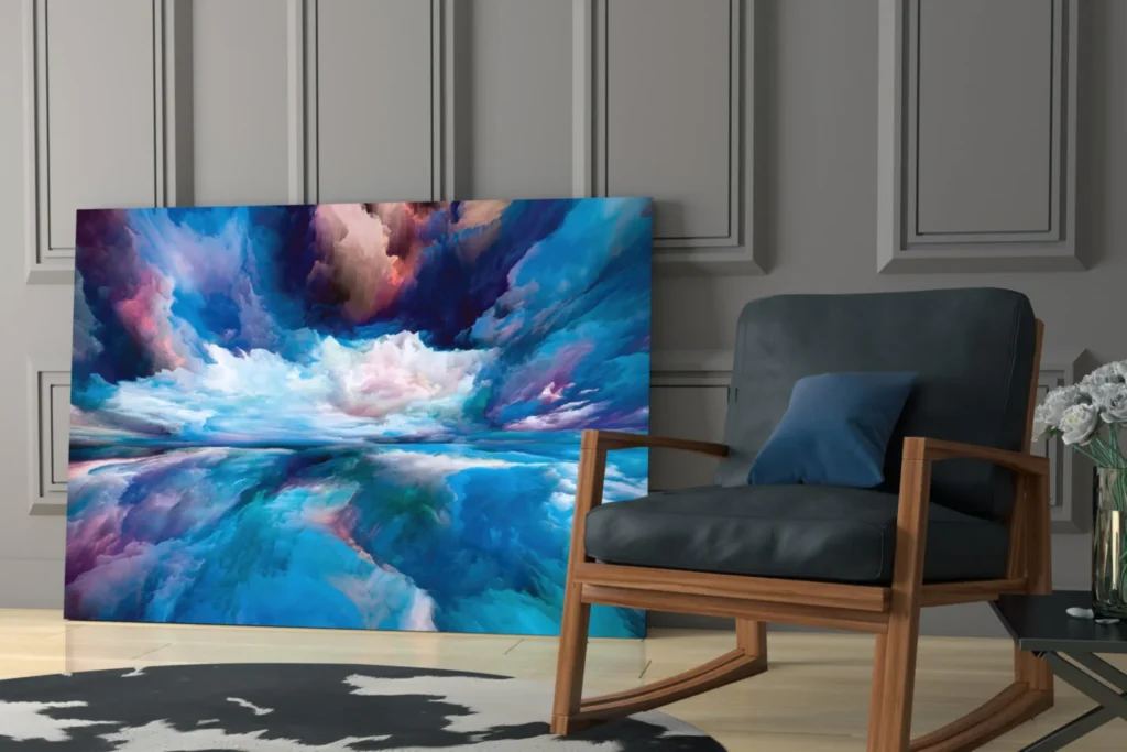 Glasschilderij Abstract Blauw Wit