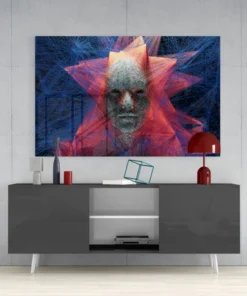 Glasschilderij Ego Blauw Grijs Oranje