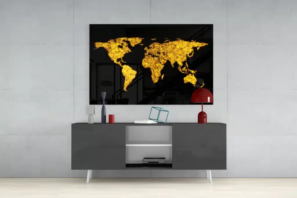 Glasschilderij Wereldkaart Goud