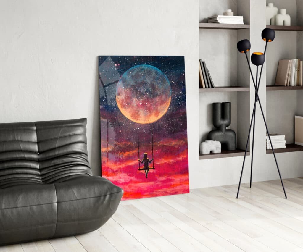 Glasschilderij Vrijheid Volle Maan Schommel