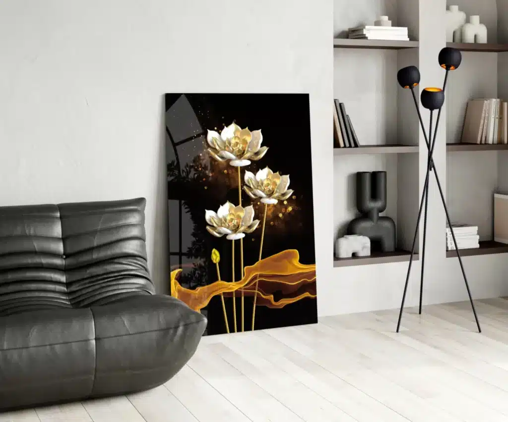 Glasschilderij Witte Bloemen