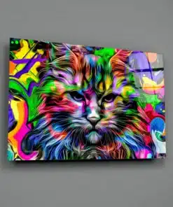 Glasschilderij Kleurrijke kat gezicht
