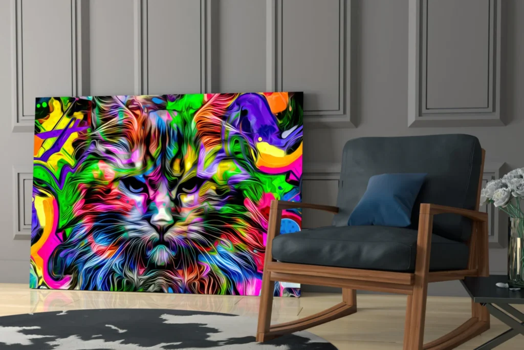 Glasschilderij Kleurrijke kat gezicht